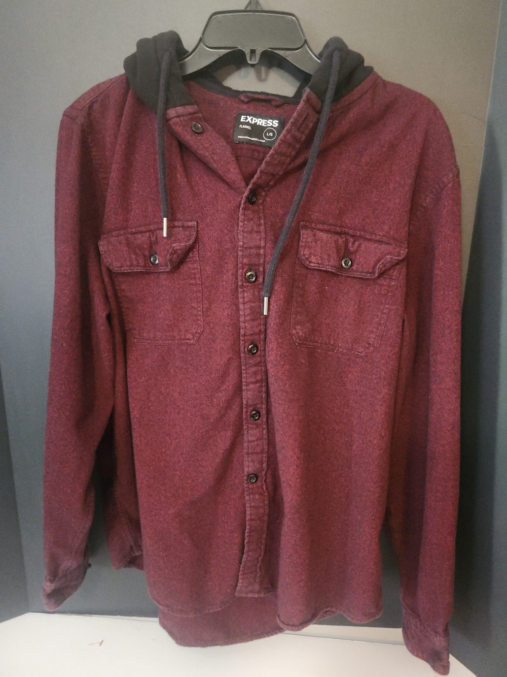 Express Men's Burgundy Shirt Jacket with Black Hood